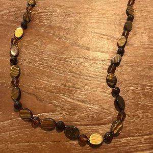 Cookie Lee Tiger eye shell long necklace